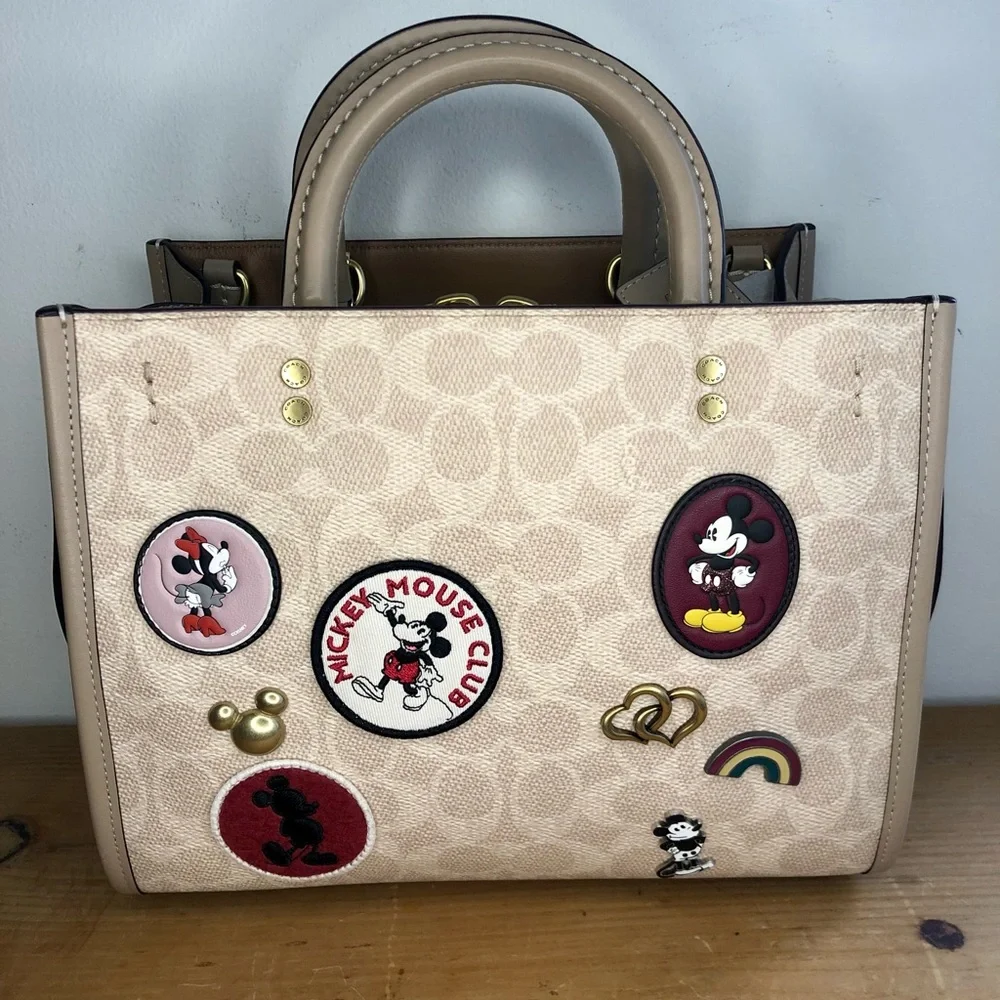 Disney X Coach Rogue 25 In Signature Canvas With Patches Sand Taupe - Picture 2 of 12